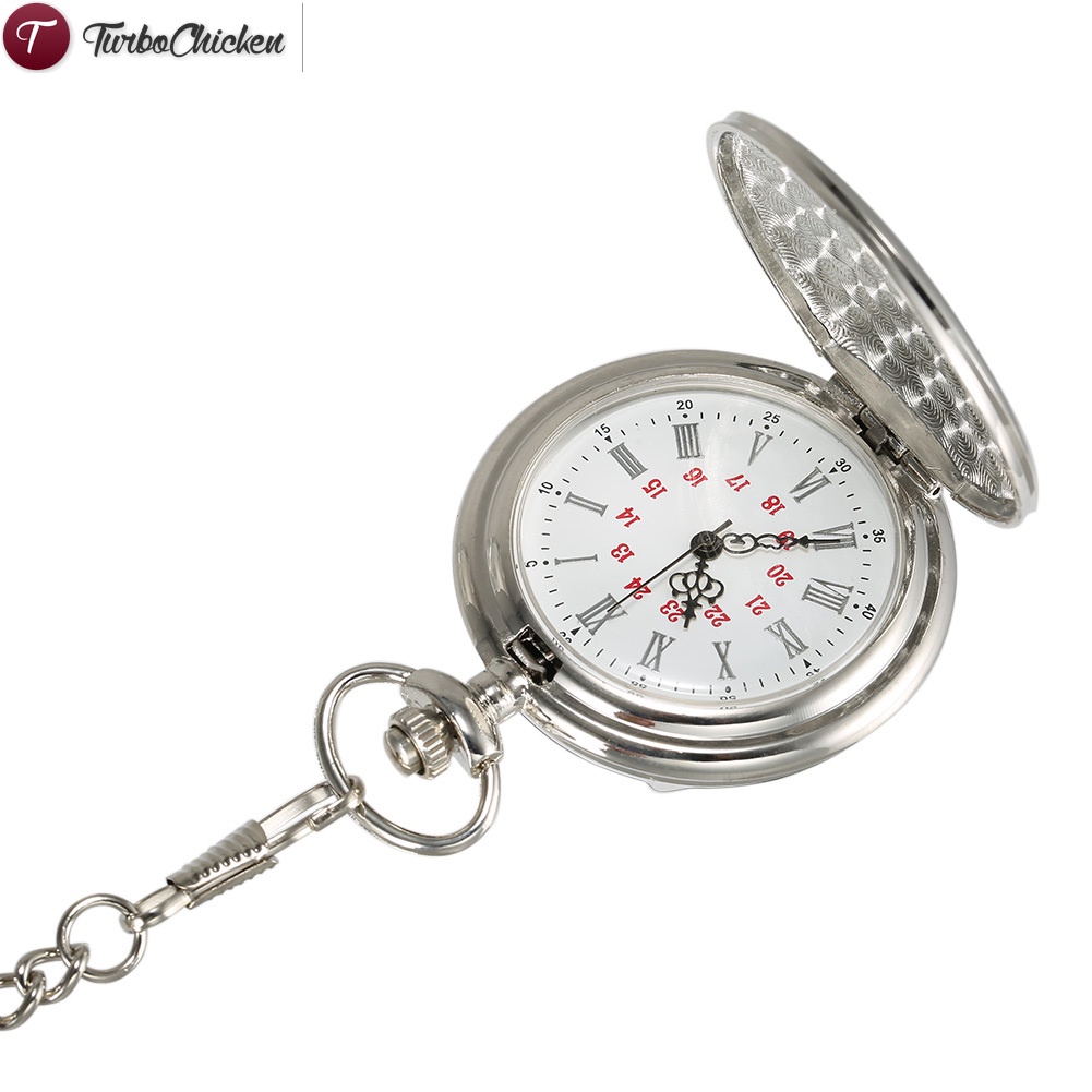 Đồng hồ bỏ túi bằng bạc phong cách cổ điển kèm dây xích dành cho nam và nữ