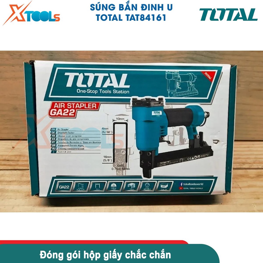Máy bắn đinh U khí nén TOTAL TAT84161 khả năng chứa 180pcs, kích thước đinh 4-16mm, đầu đinh U 10mm - CHÍNH HÃNG- XTOOLS