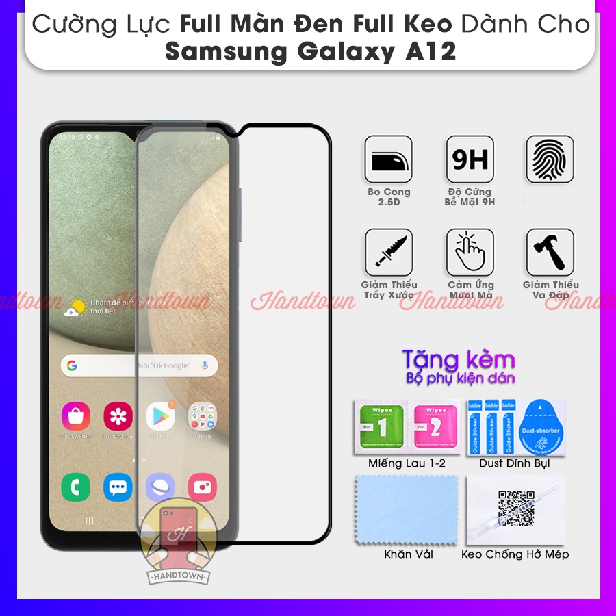 Kính Cường Lực Samsung Galaxy A12 Full Màn Đen Full Keo Không Chấm Li Ti Chống Va Đập Chống Trầy Xước Bảo Vệ Màn Hình