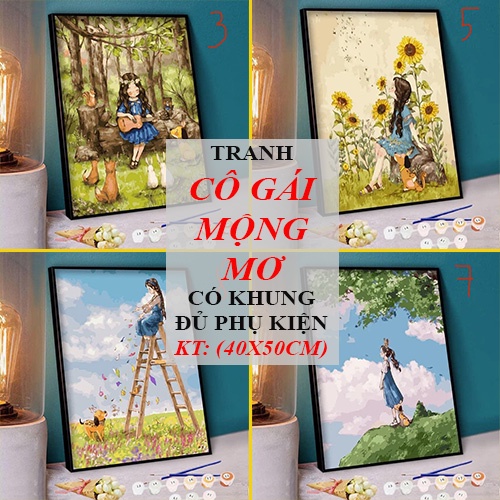 CÓ SẴN - Tranh Số Hoá, Tô Màu Theo Số, Có Khung, Đủ Phụ Kiện - CÔ GÁI MỘNG MƠ