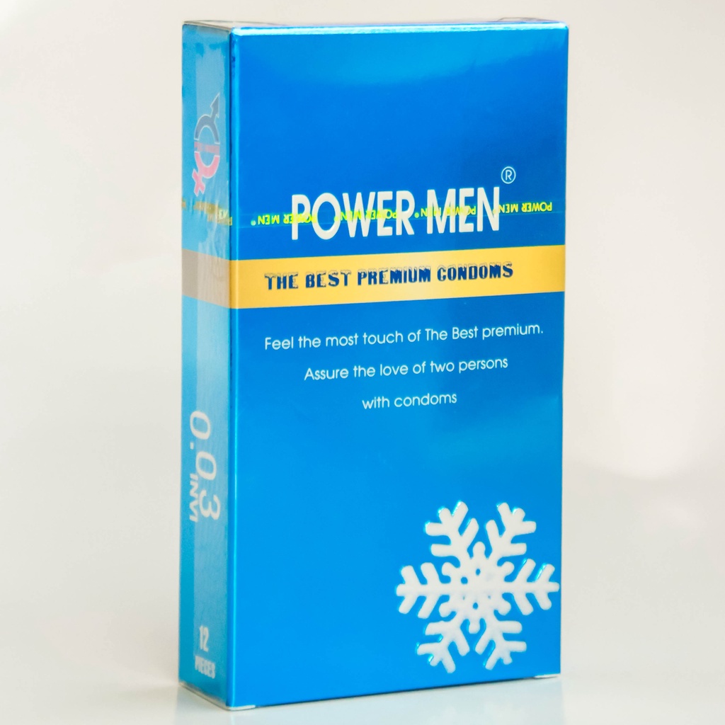 Bao cao su siêu mỏng POWER MEN Frozen 0.03 bạc hà mát lạnh bcs sieu mong nhiều gel bôi trơn kéo dài thời gian quan hệ