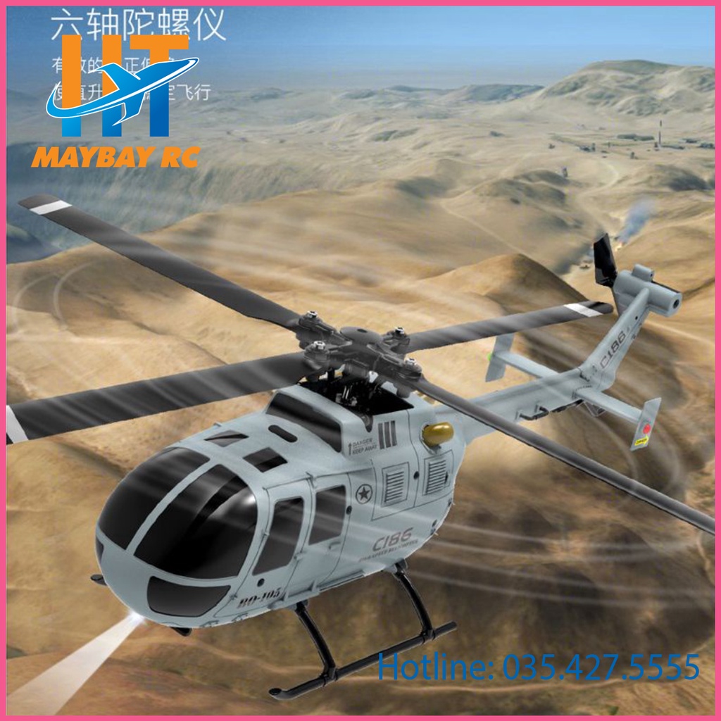 Máy Bay Trực Thăng C186 Scale BO105 4CH 6 Axis Gyroscope 2.4G RC Helicopter RTF