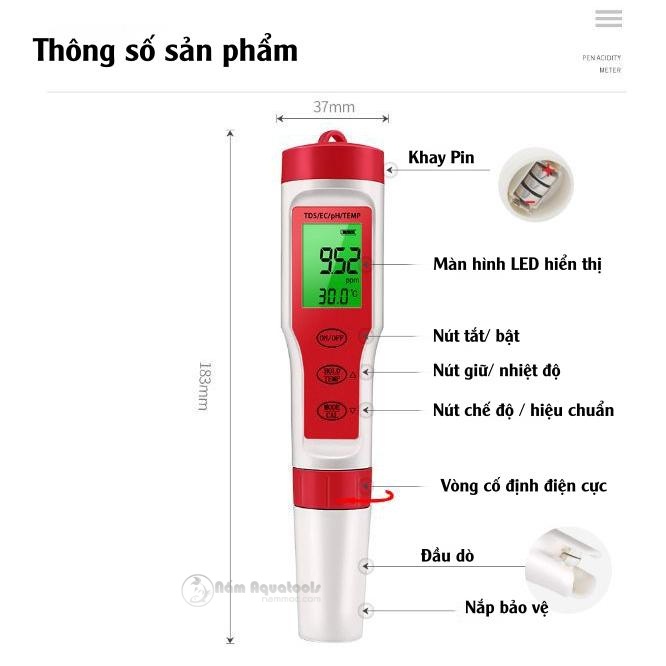 Bút Test Nước 4 in 1 EZ-9908 | Đo pH - TDS - EC và Nhiệt độ | Dùng kiểm tra nước uống, thuỷ canh, bể cá thuỷ sinh