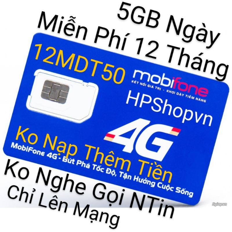 SIM MOBIFONE 12MDT50 5GB NGÀY MIỄN PHÍ 12 THÁNG KHÔNG NẠP THÊM TIỀN