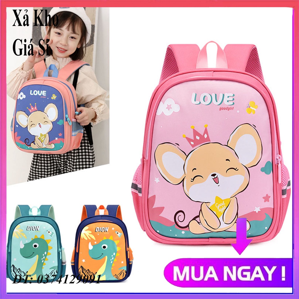 Balo cặp cho bé trai gái đi học ba lô trẻ em mầm non mẫu giáo 3-5 tuổi chống nước siêu nhẹ hình khủng long mèo đáng yêu