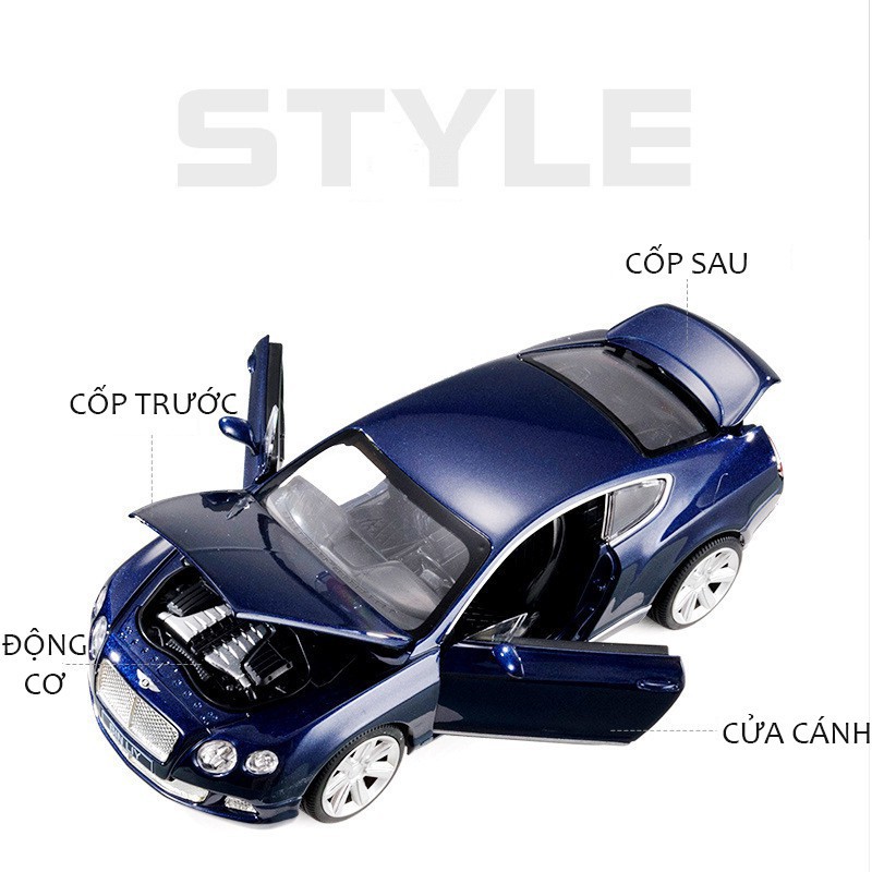 Xe mô hình tỉ lệ 1:24 siêu sang Bentley Continental GT 2 cửa, bánh xe đánh lái được, chất liệu hợp kim