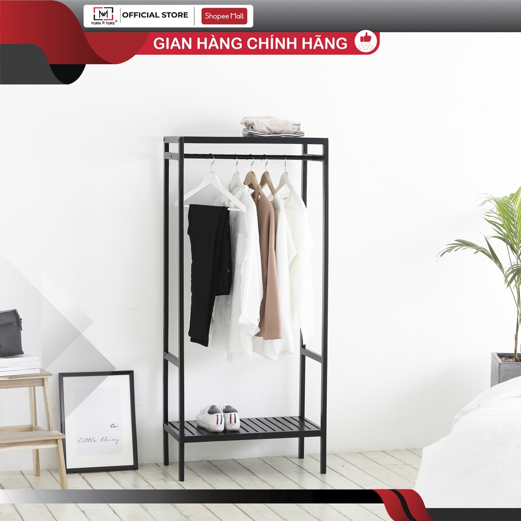 Tủ treo quần áo lắp ráp hàn quốc màu đen - Shelf hanger thương hiệu MW FURNITURE - Nội thất căn hộ