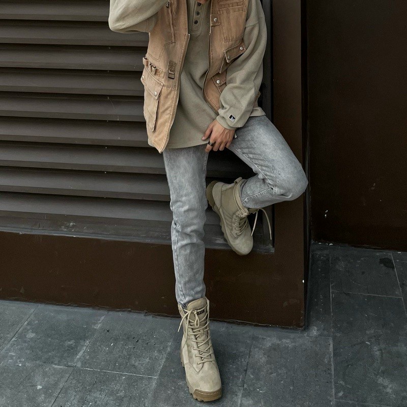 Quần Jean Nam Xám Khói Chất Bò dày co giãn không ra màu Dáng Ôm Vừa