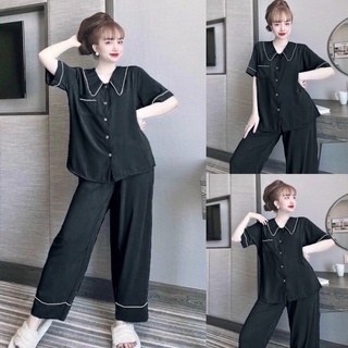 [ Có 2 size ] Bộ pijama nữ lụa Mango cổ nhọn đơn giản mềm mịn
