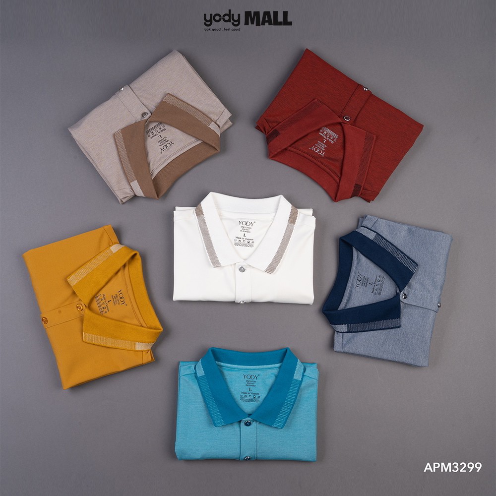 Áo Polo nam mắt chim phối bo trơn có cổ YODY chất vải cotton thấm hút tốt APM3299 | BigBuy360 - bigbuy360.vn
