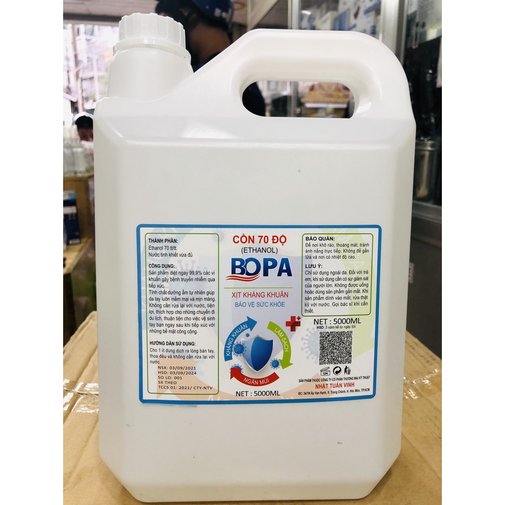 Cồn Y Tế 70 Độ 5 Lít Sát Khuẩn BOPA Chính Hãng Thay Nước Rửa Tay