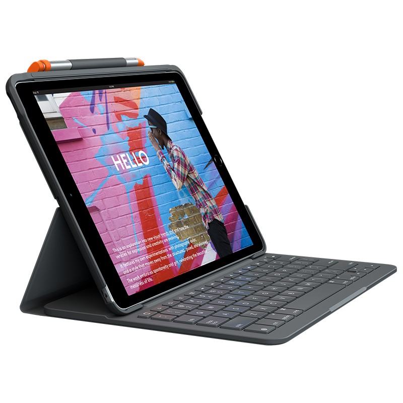 Bao da kèm bàn phím Logitech Slim Folio kết nối bluetooth dành cho iPad Gen 7th và 8th - Bảo hành chính hãng 12 tháng