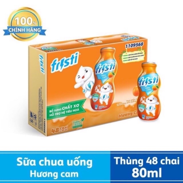 [Mã GROSALE2703 giảm 8% đơn 250K] Thùng 48 Chai Sữa Chua Uống Fristi Hương Cam - 80ml x 48 chai