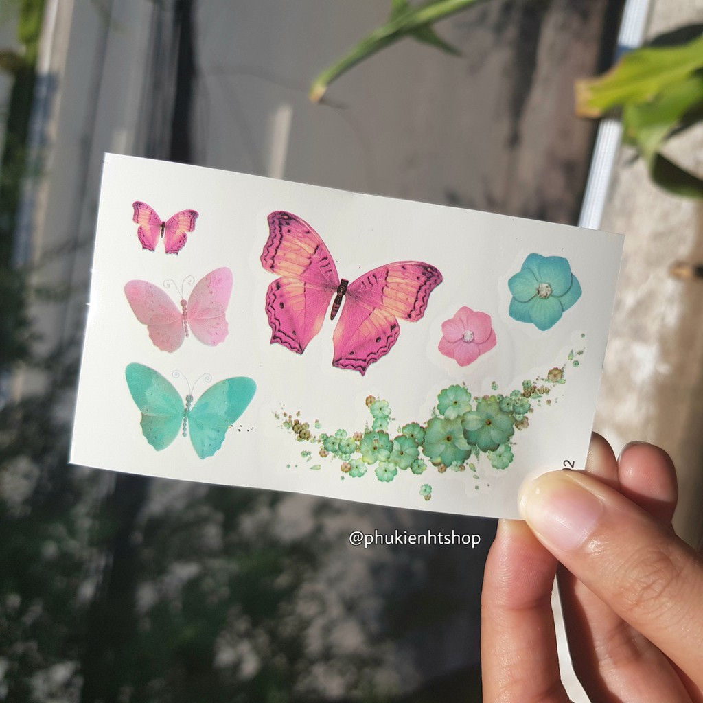 Hình xăm dán tattoo bướm pastel e24 f12