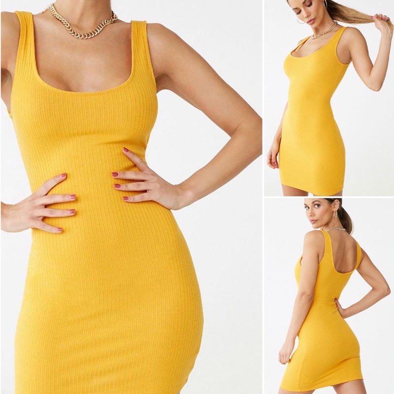 Đầm hai dây midi ôm body thun gân Sleeveless Ribbed Bodycon Dress  • Storenyy