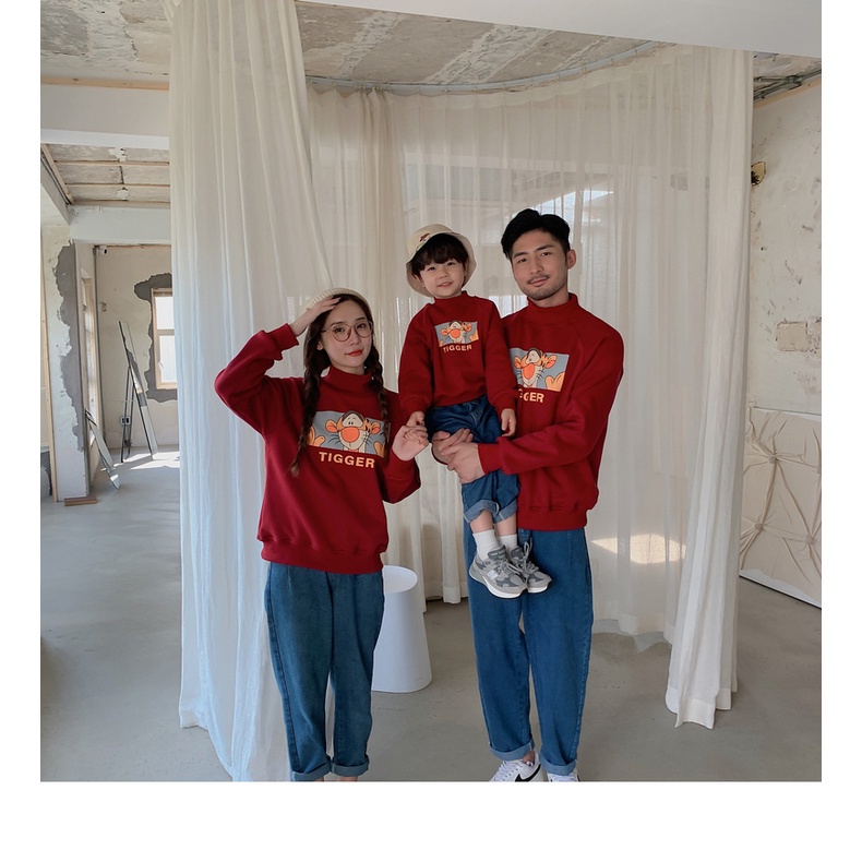 Áo Gia đình Thu Đông Familylove - Mẫu Áo Sweater Family In Hình Chú Hổ Tigger Xinh Xắn  Chất Nỉ Da Cá Cotton 100%