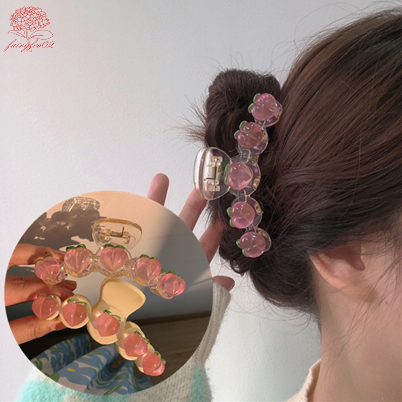 Kẹp Tóc Trong Suốt Màu Hồng Đào Hình Cá Mập Phong Cách Hàn Quốc Ngọt Ngào