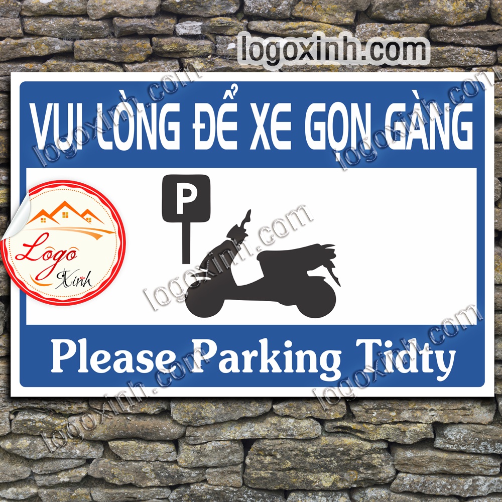 LOGO STICKER ĐỖ XE GỌN GÀNG DÀNH RIÊNG CHO XE MÁY, BIỂN CHỈ DẪN NHẮC NHỞ ĐẬU XE GỌN GÀNG - PARKIND TIDTY
