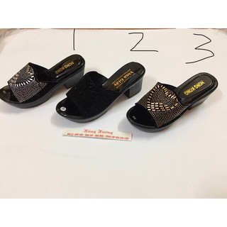 Dép da quai nhung đính cườm 5F dành cho phụ nữ trung tuổi (ảnh thật 100% - giá sỉ cực tốt)