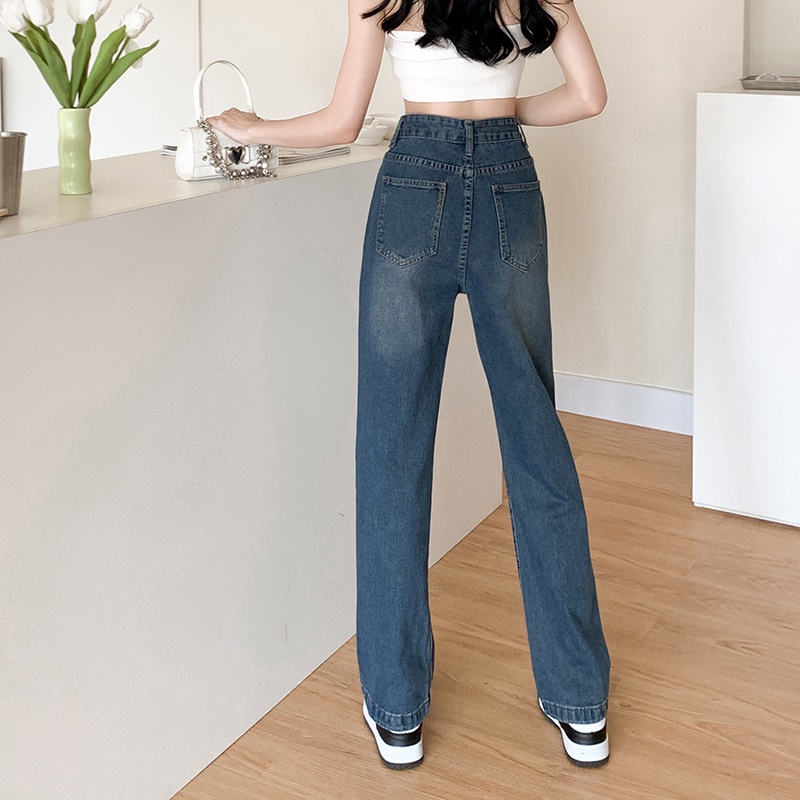 Quần Jean Nữ Ống Rộng Lưng Cao Thời Trang Hàn Quốc