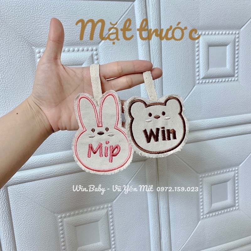 Name tag hình gấu thỏ thêu tên cực xinh