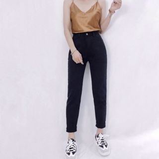 [SIZE30~32] Quần Baggy Jean Trơn Đen/ RÁCH GỐI - Lưng Cao - Form Siêu Đẹp