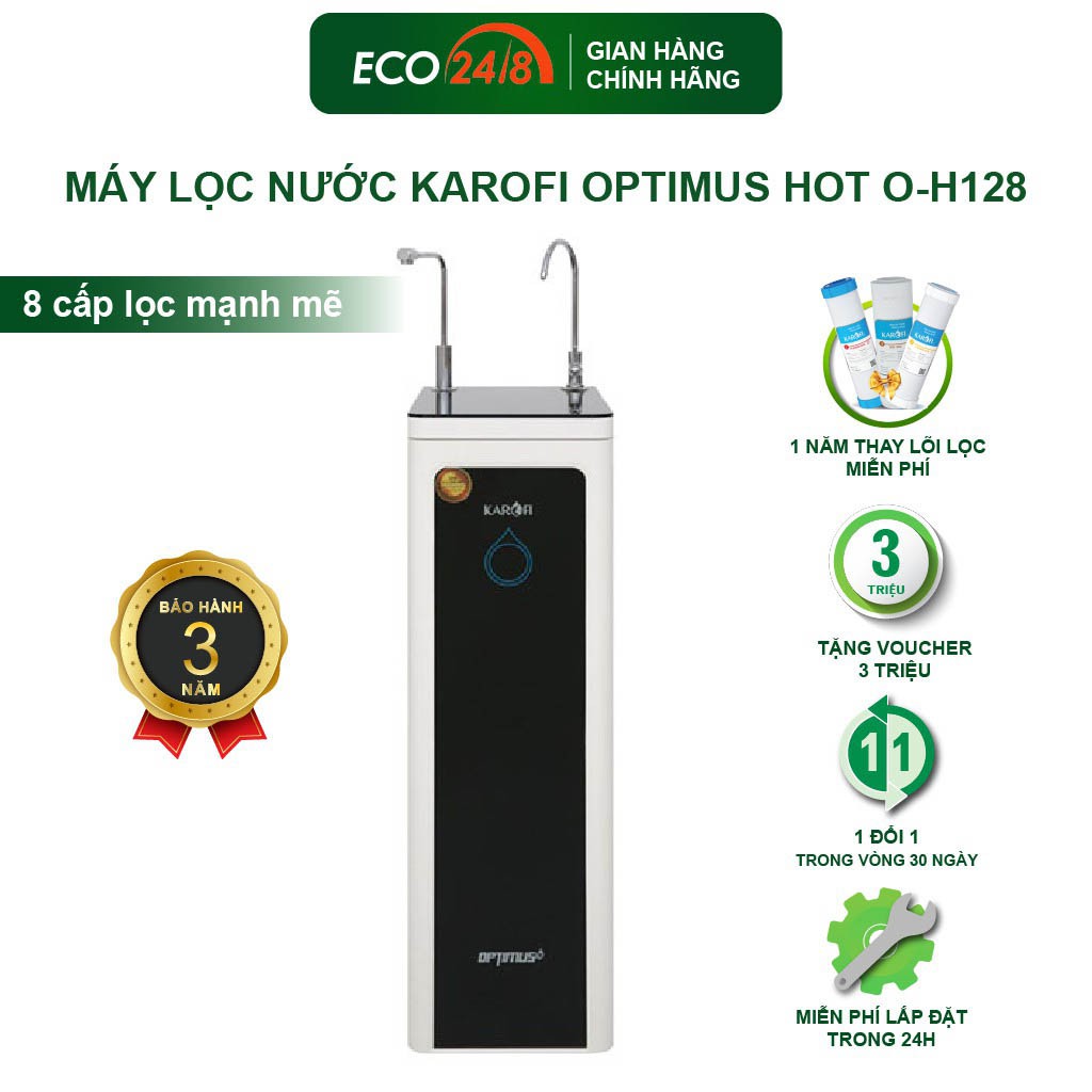 Máy Lọc Nước Thông Minh Làm Nóng Nhanh KAROFI Optimus Hot O-H128- 8 Cấp Lọc