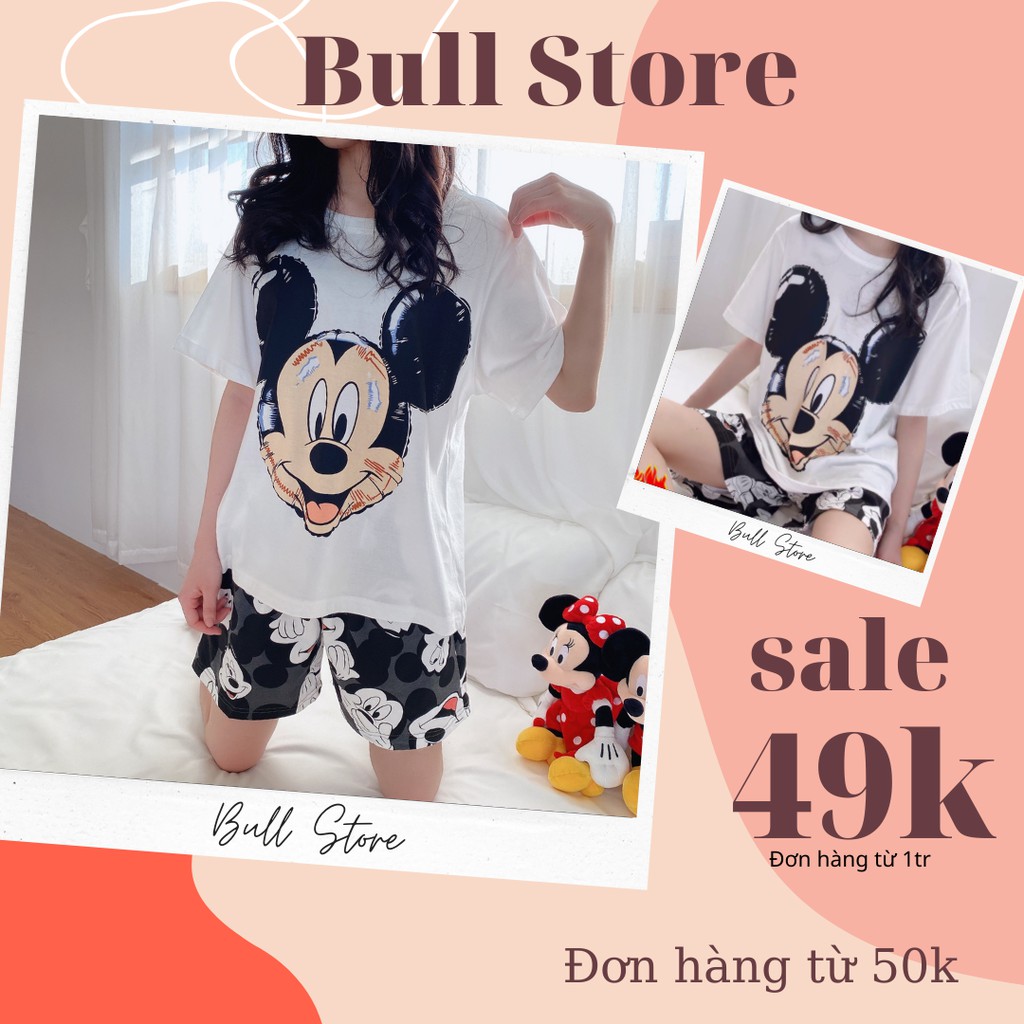 [Áo + quần] Bộ ngủ nữ mùa hè set quần áo mặc nhà chất thun lạnh in hình mickey đáng yêu Bull Store 63