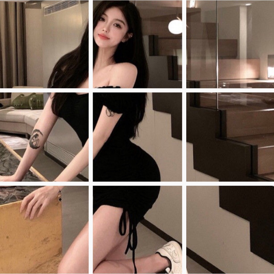 Đầm Body Trơn Rút Dây, Váy Ôm Nhún Thân, Trễ Vai phối tay sexy | BigBuy360 - bigbuy360.vn