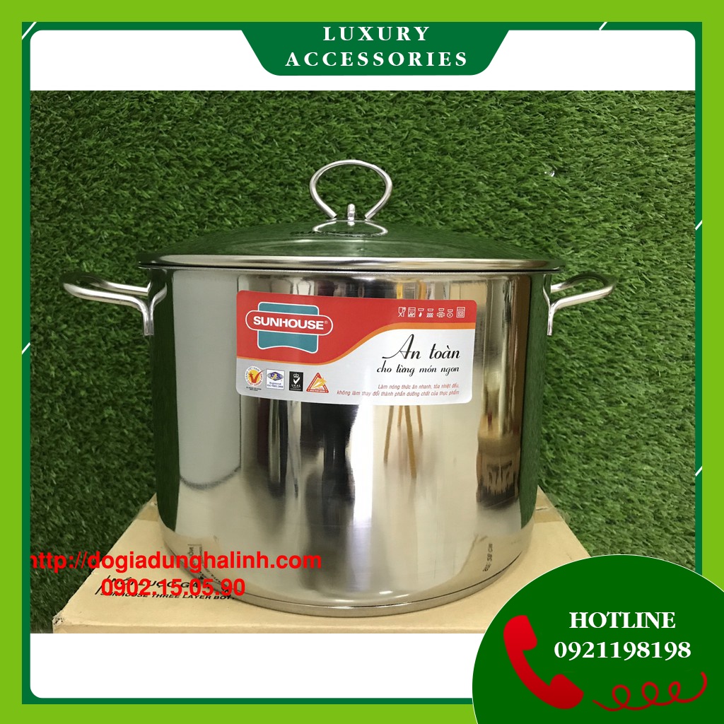 Nồi luộc gà, nồi Sunhouse inox đáy 3 lớp đường kính 28cm cao cấp dùng được mọi loại bếp