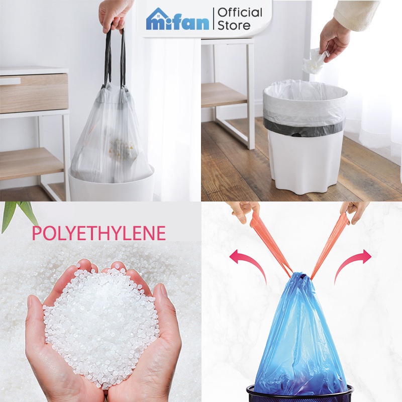Combo 20 Cuộn Túi Đựng Rác Đen Tự Phân Huỷ Có Dây Rút Mifan - 15 túi/cuộn - 45x50 cm