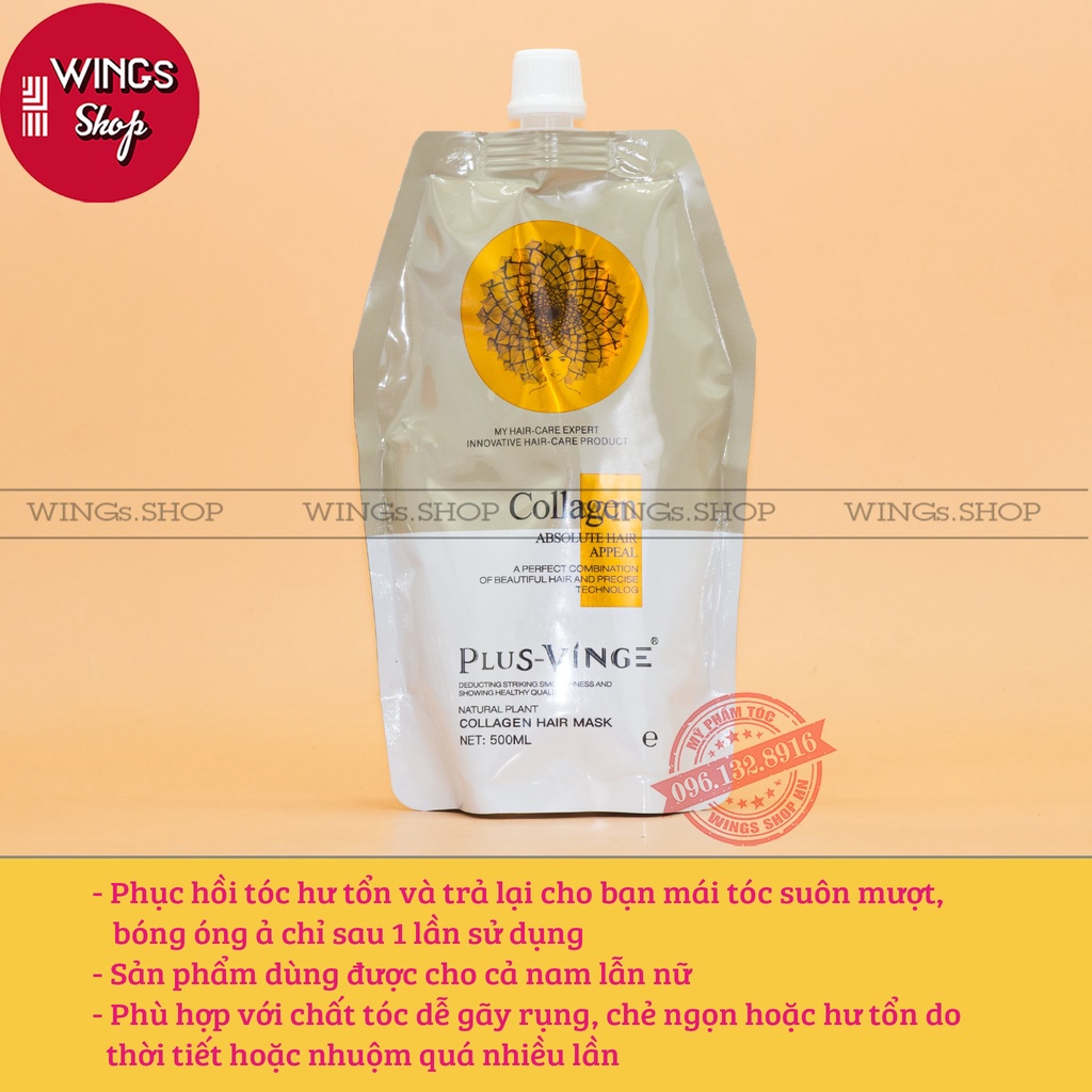 Kem Hấp, Ủ, Xả Tóc Phục Hồi Siêu Mềm Mượt Natural Plant Collagen Plus Vinge 500ML | Wings Shop