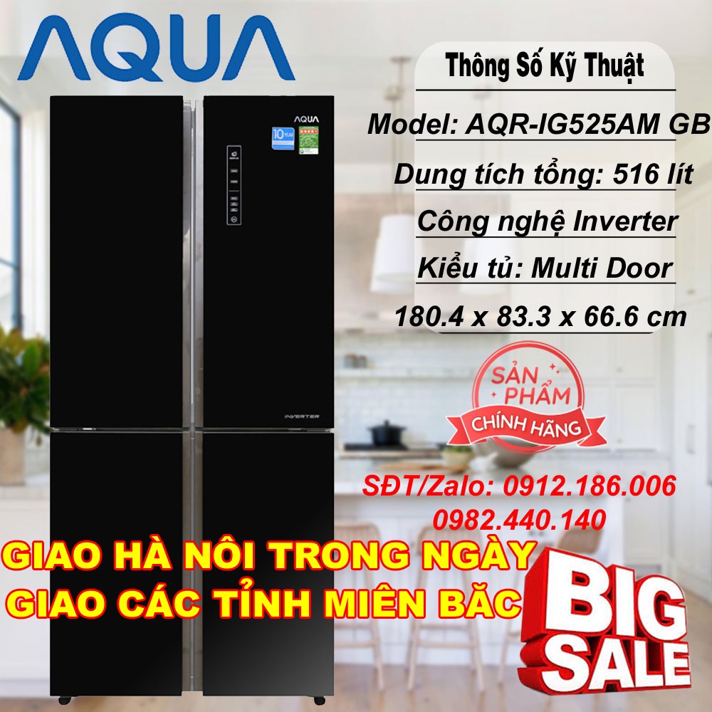 Tủ lạnh Aqua Inverter 456 lít AQR-IG525AM GB - Hàng chính hãng