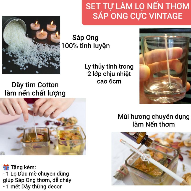 9293kitdecor - SET TỰ LÀM LY NẾN THƠM SÁP ONG CỰC VINTAGE - 9293store