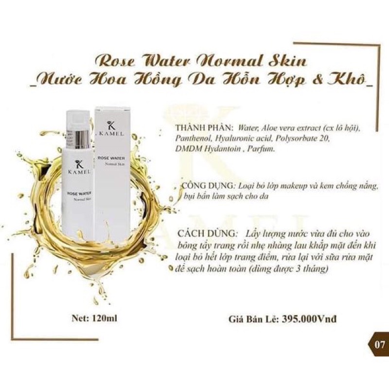 nước hoa Hồng kamel rose water oily skin cấp ẩm căng bóng cho da dầu và da nhạy cảm, toner hoa hồng