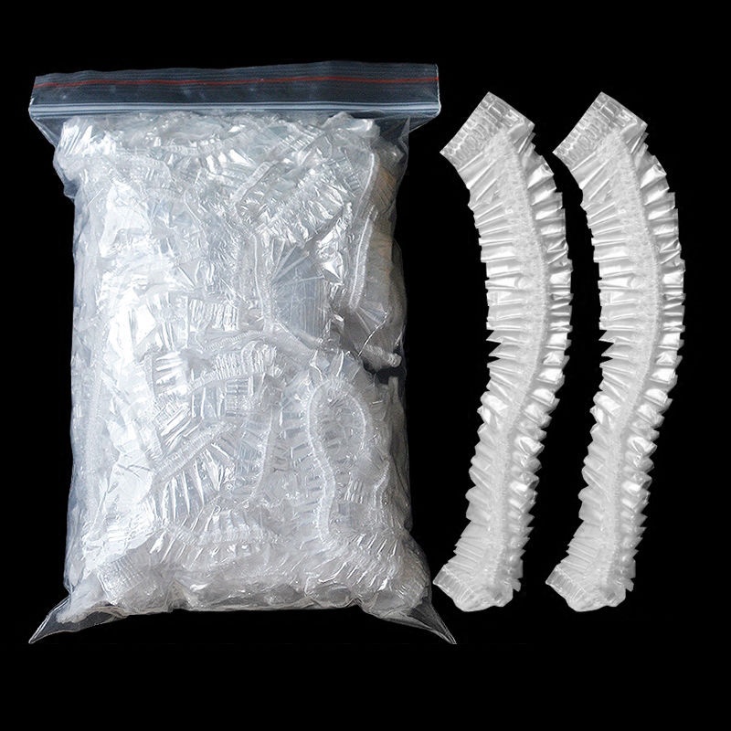 Set 100 Mũ Trùm Tóc Bằng Nhựa Trong Suốt Chống Nước Dùng Một Lần