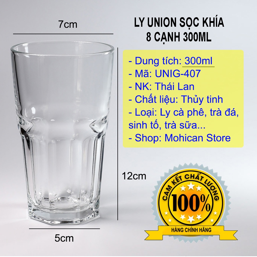 Ly thủy tinh cà phê sọc khía 300ml, cốc thủy tinh Union Hi Ball uống trà đá 8 cạnh Thái Lan bền, đẹp cho quán UNIG-407