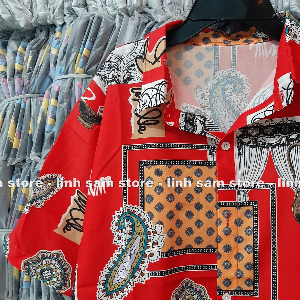 Áo SƠ MI NỮ form rộng in 3D cổ bẻ tay ngắn - lỡ dáng ulzzang freesize unisex mặc cặp, nhóm, HÌNH THỔ CẨM màu đỏ tươi | BigBuy360 - bigbuy360.vn