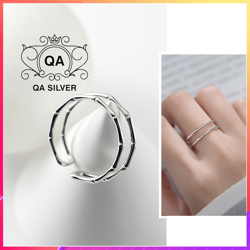 Nhẫn bạc 2 tầng nữ đốt trúc tối giản S925 LAYER Silver Ring QA SILVER RI220403