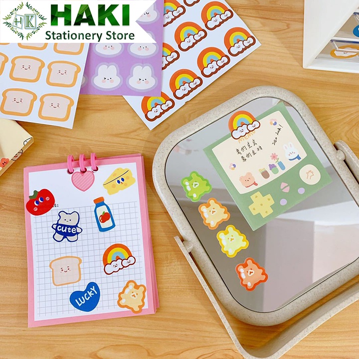 Sticker cute dễ thương HAKI, hình dán cute 2 miếng sticker trang trí sổ vở giá rẻ ST34