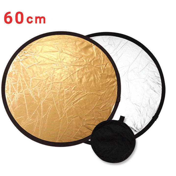 Tấm Phản Quang 60CM Hai Trong Một Màu Trắng / Vàng / Bạc Mềm Mại Có Thể Gấp Gọn Dùng Để Chụp Ảnh Kèm Túi Đựng