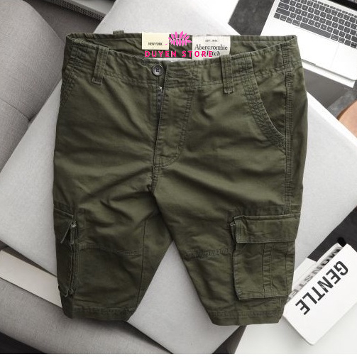 Quần short nam Túi hộp Kaki thêu Logo AB túi vuông Ống Suông Rộng (Video thật 100%)