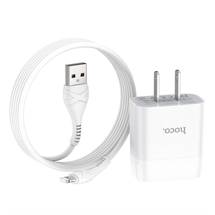 Bộ sạc nhanh Hoco C72 1 cổng USB 2.1A, dài 1m, cáp Lightning, tương thích thiết bị Apple