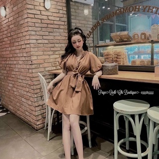 Đầm voan cổ trụ nút gài