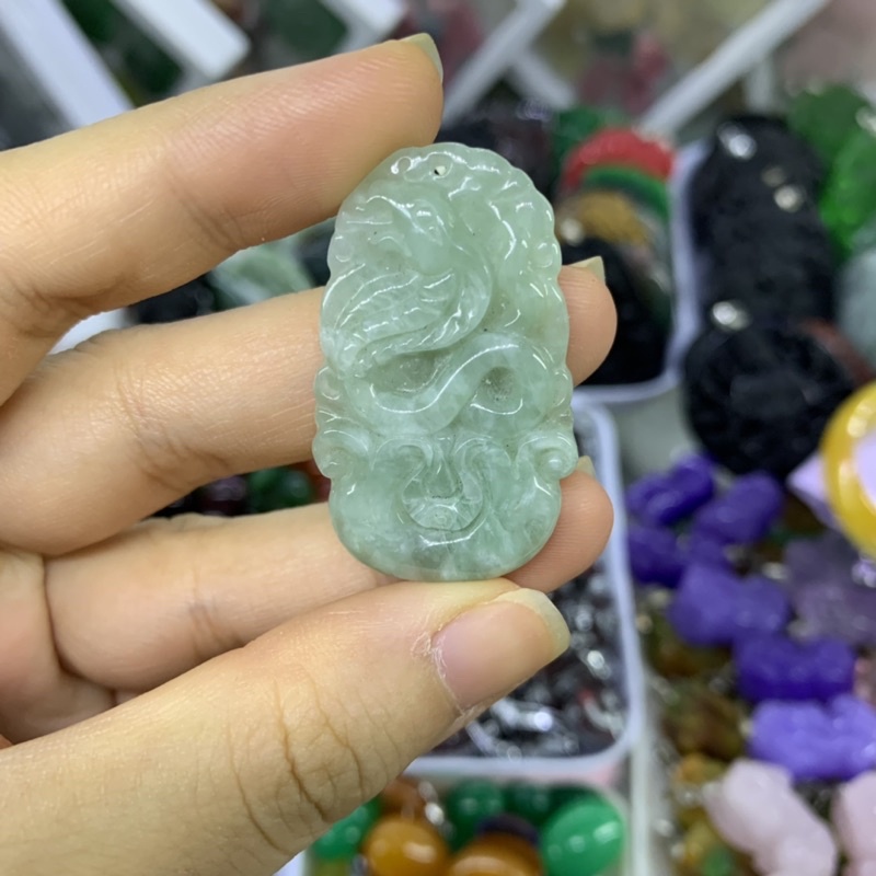 Mặt Dây Chuyền Con Giáp Đá Ngọc Phỉ Thuý Có Tặng Kèm Dây Đeo