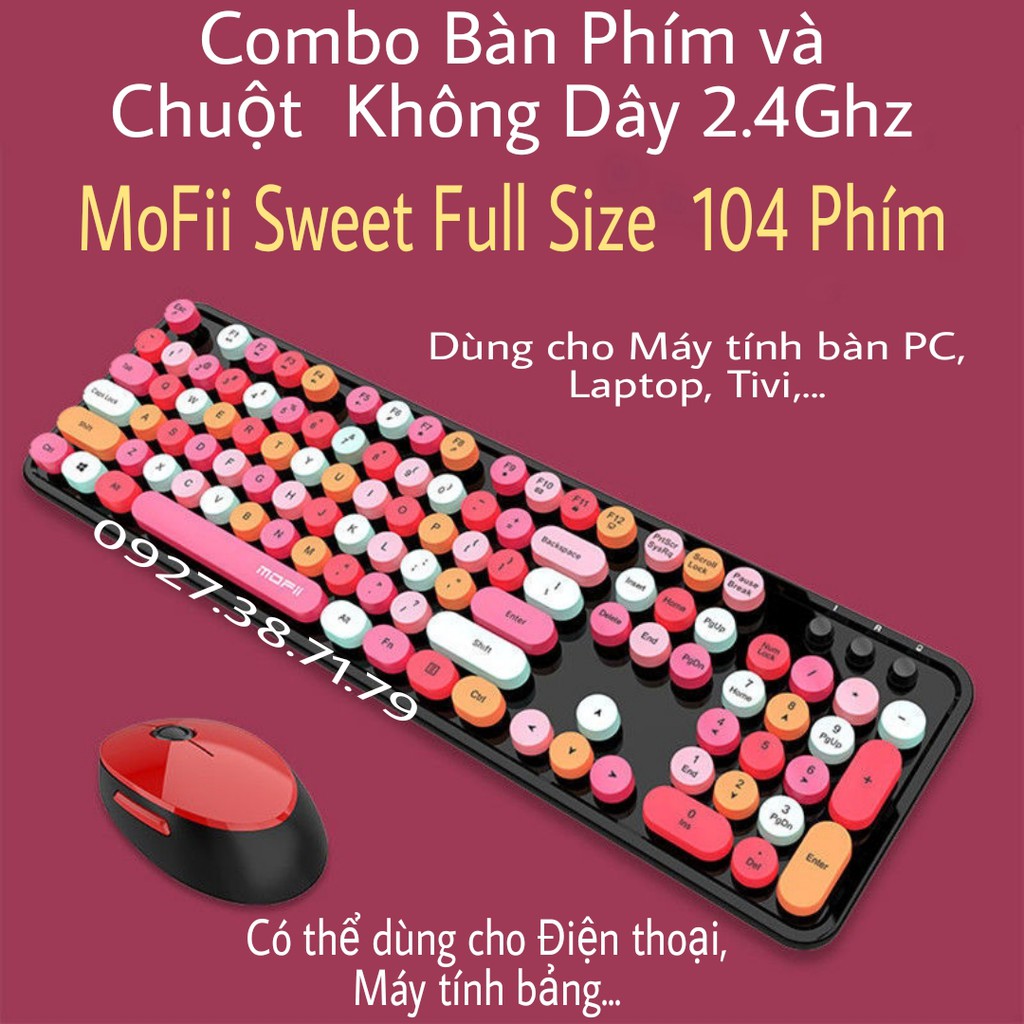 Combo bàn phím giả cơ và chuột không dây MoFii Sweet - MoFii N720 - Dùg cho Máy tính bàn, Laptop, Tivi, Điện thoại, iPad