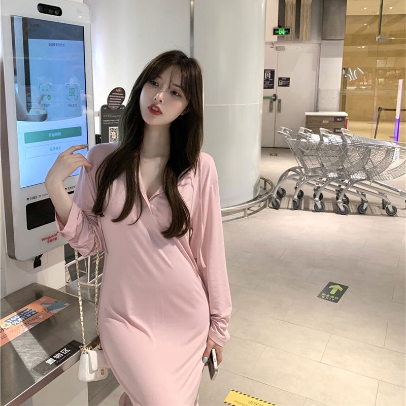 IELGY Đầm dài cổ chữ V nhẹ nhàng