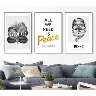 Bộ 3 tranh canvas treo tường tông trắng đen đơn giản Mr Cat LIN887 - 30 x 45 cm x 3 tranh