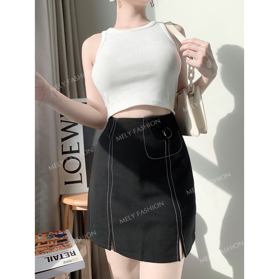 Chân váy ngắn chữ A chỉ nổi đơn giản đẹp sang trọng vô cùng tôn dáng Mely's Fashion CV09