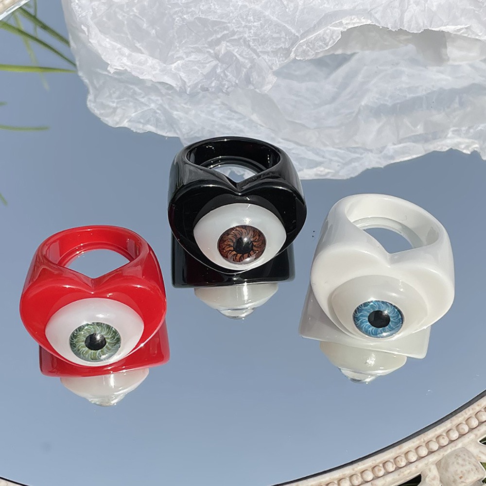 Nhẫn nhựa resin nhiều màu sắc hình mắt quỷ hoạt hình phong cách Hàn Quốc